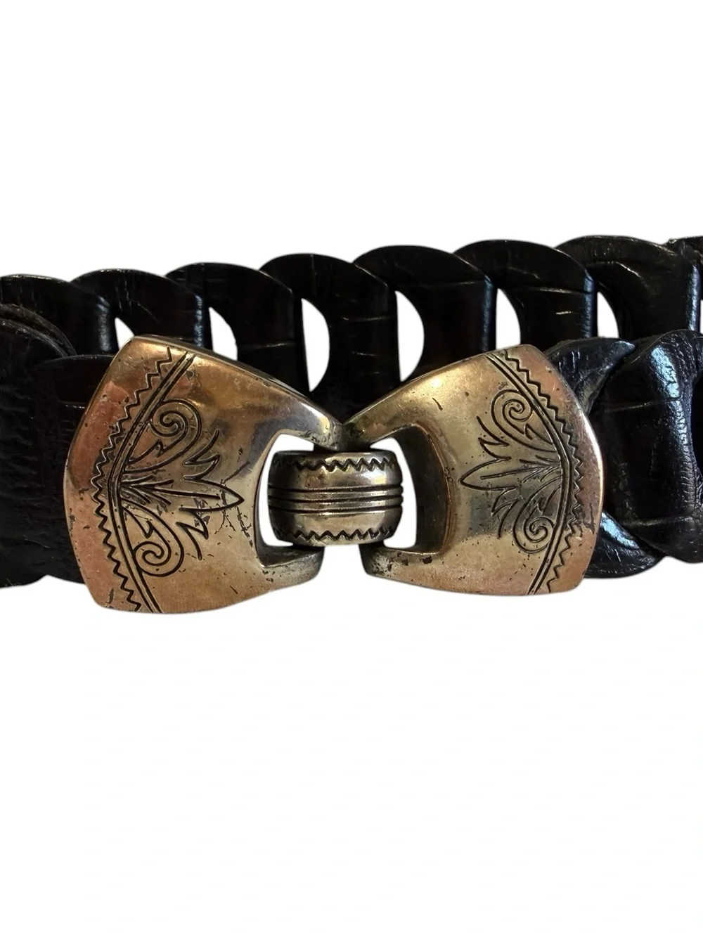 Brighton Black Braided Leather Belt Western Buckle 1996 Vintage